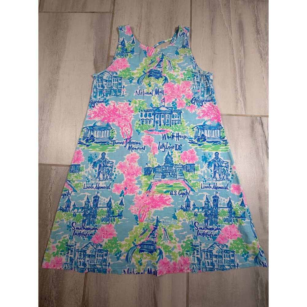 Lilly Pulitzer Kristen Swing Dress Lilly Loves DC Pima Cotton Blue Pink Green S